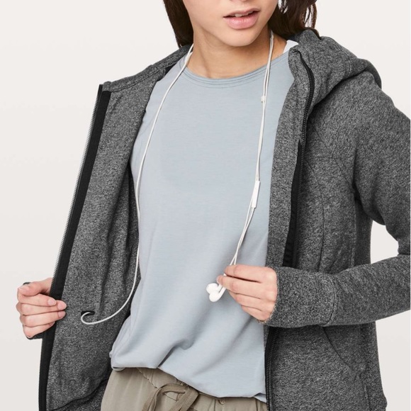 Lululemon Scuba Hoodie Light Cotton Fleece Heathered Speckled Black Size 2 - Picture 6 of 12